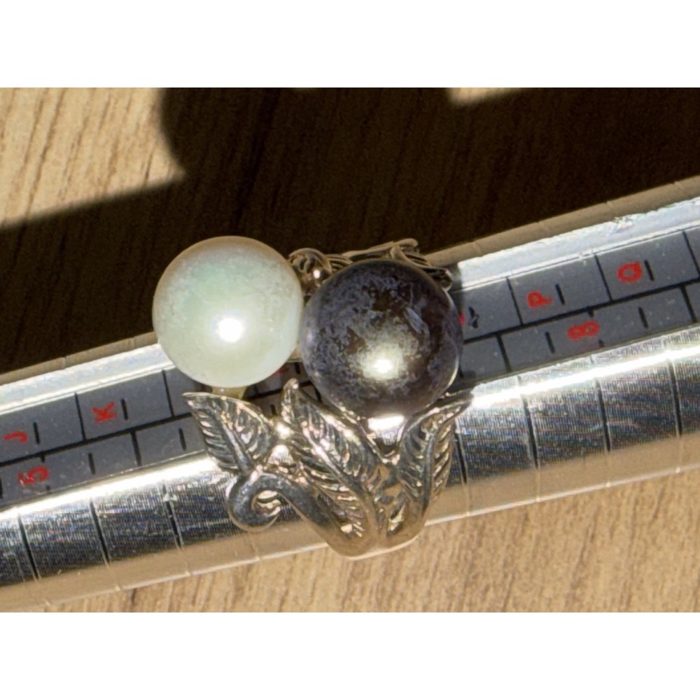 Israel Sterling Silver Nested Freshwater Double Two Tone Pearl Leaf Ring Sz 7